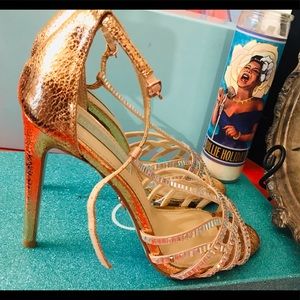 ROSE GOLD T-STRAP HEEL W/ BROKEN GLASS EMBELLISH